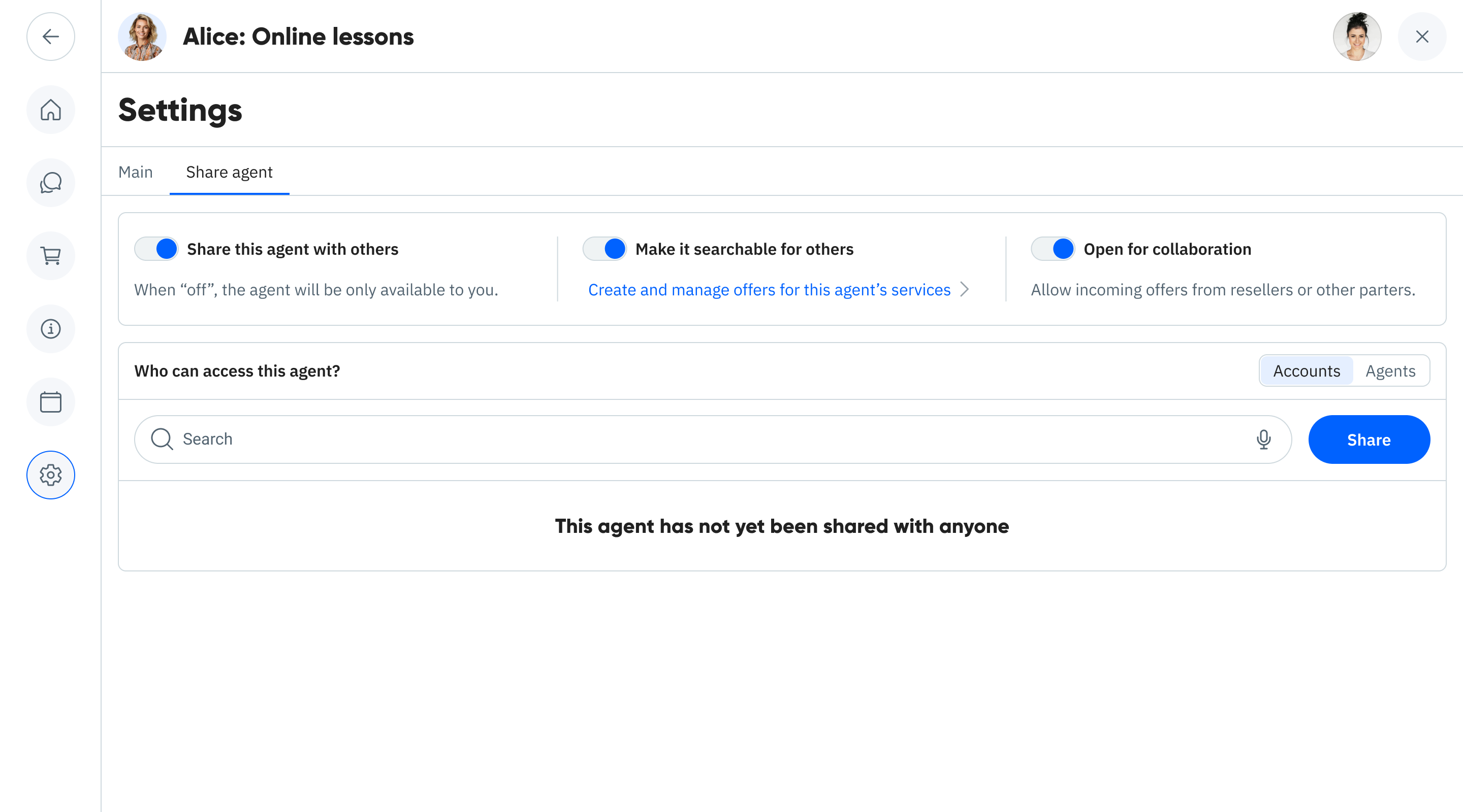 Active agreement showing bookings