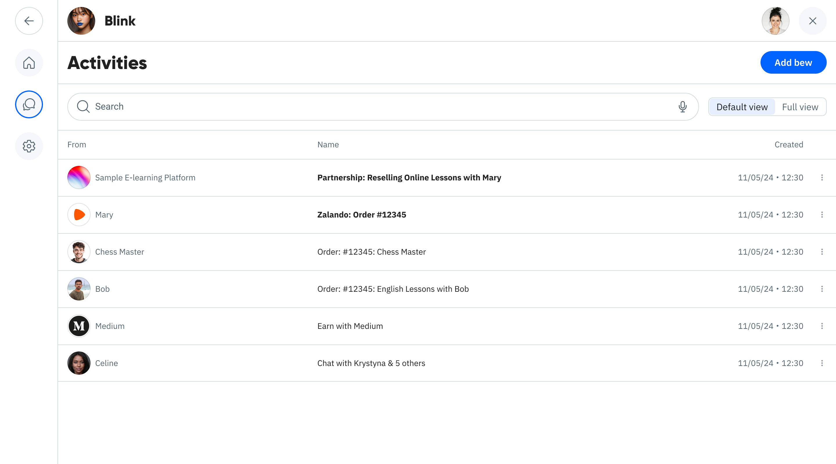 Agreement proposal in Blink's activity list