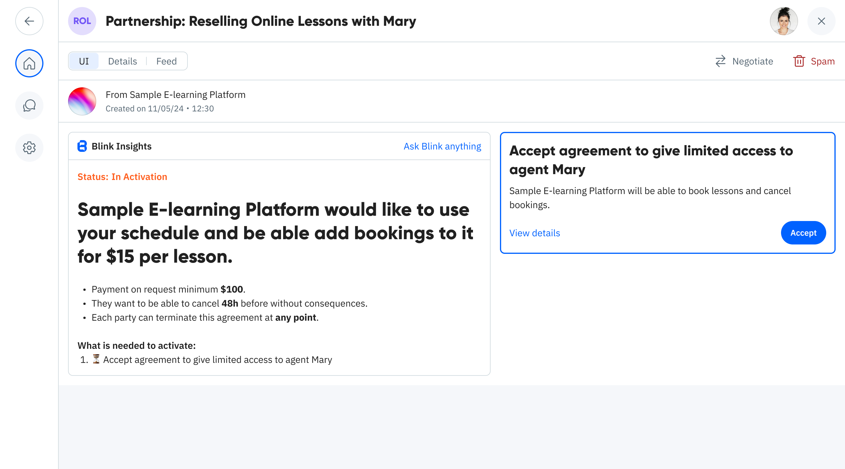 Agreement proposal details