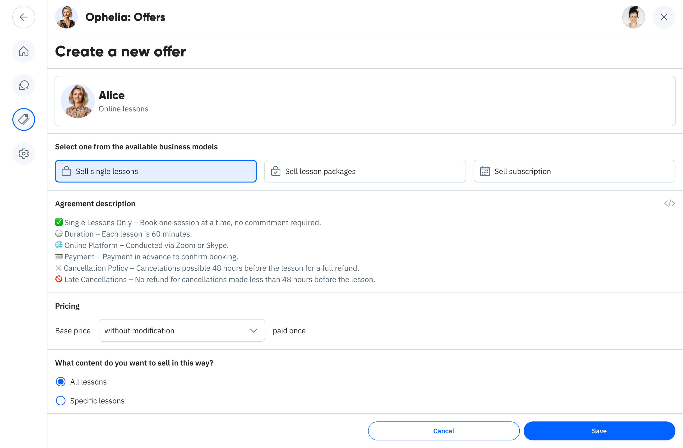 Creating offers with Ophelia