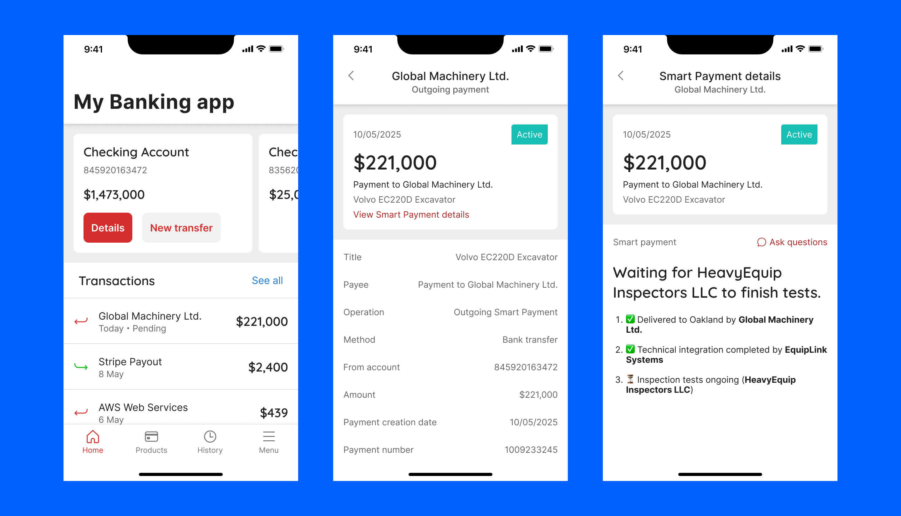 Bank app showing payment details