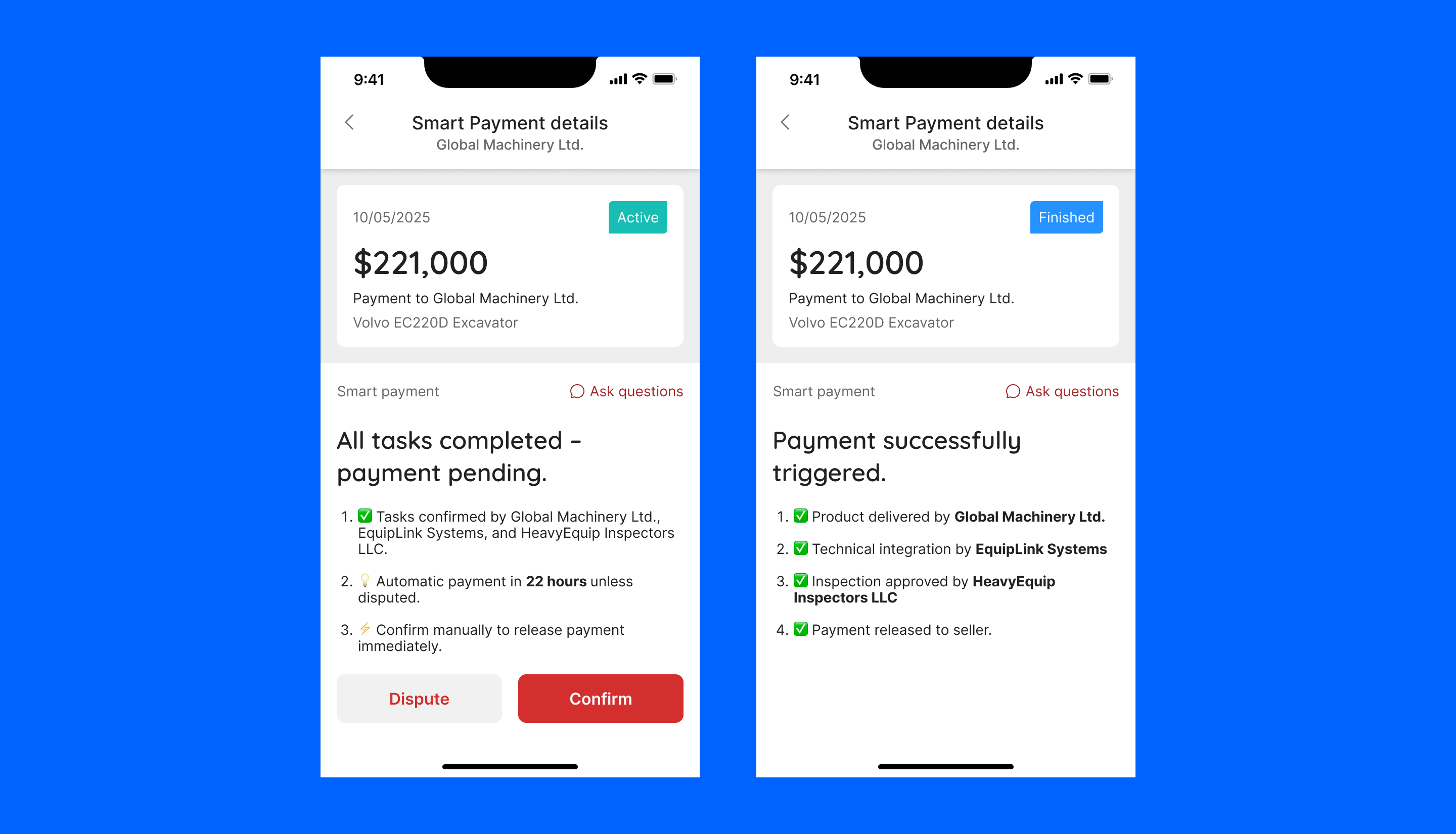 Bank app showing payment details