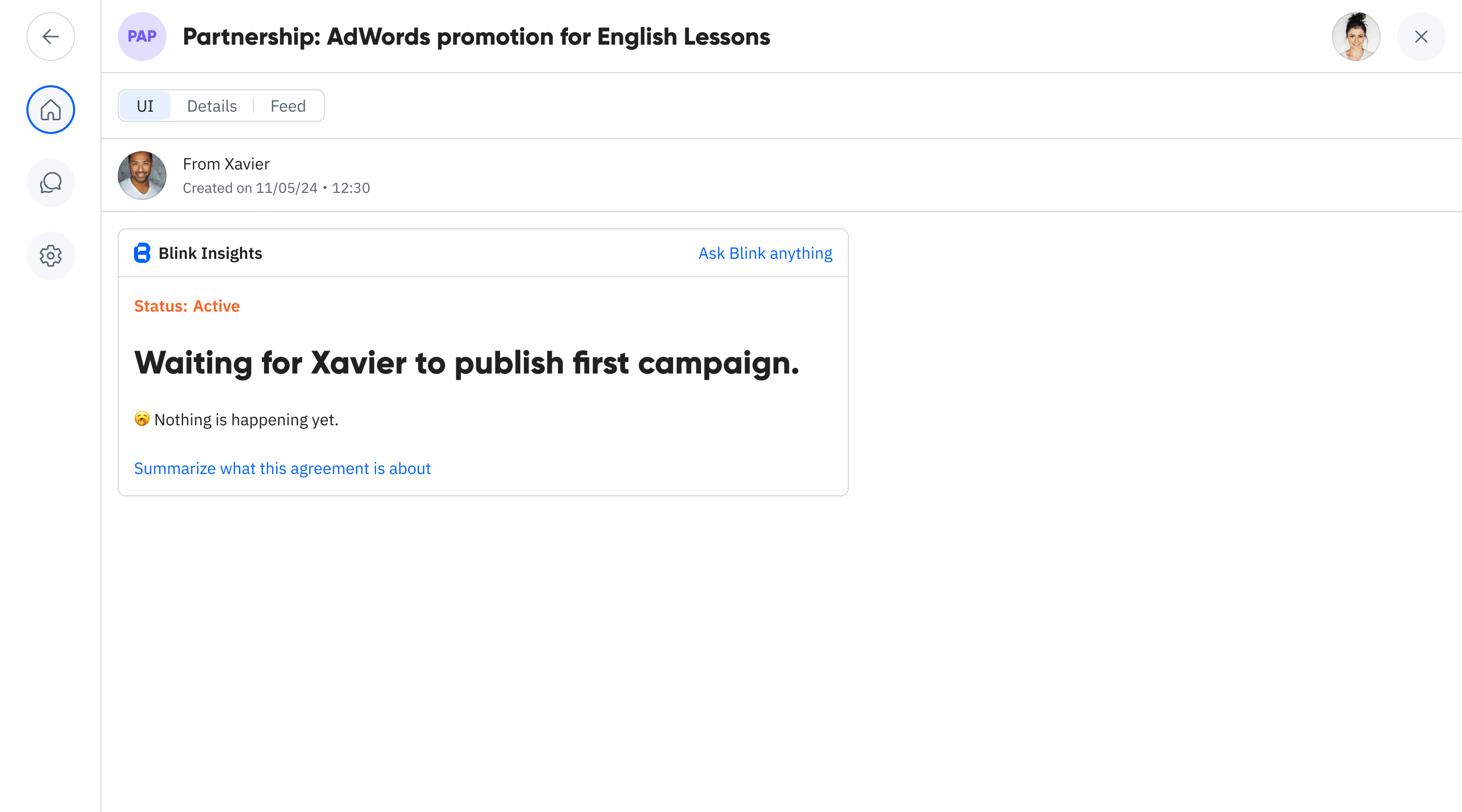 Active agreement showing bookings