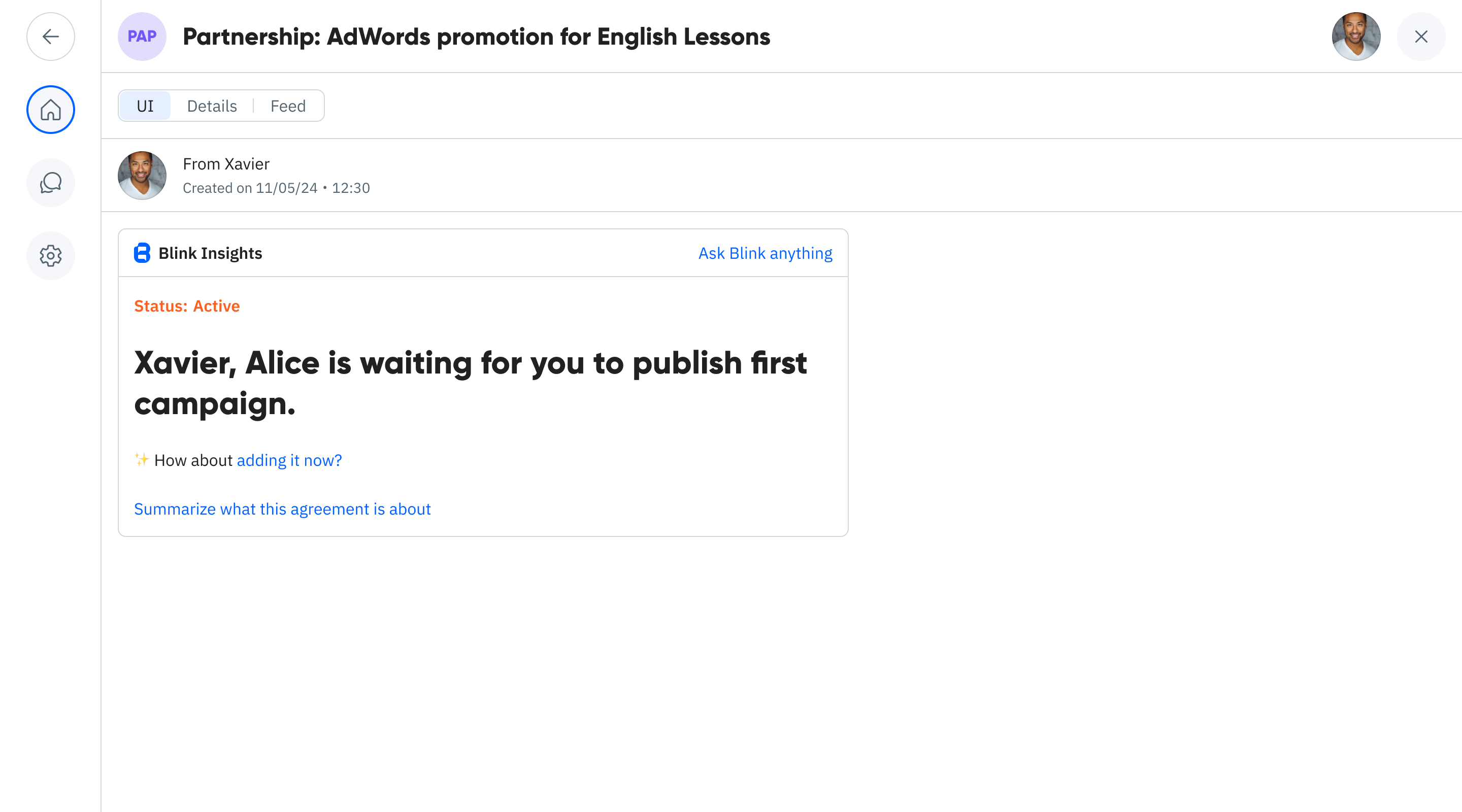 Active agreement showing bookings